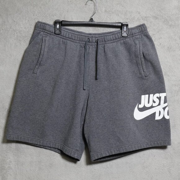 Nike Club Fleece Shorts Mens 2XL Gray Just Do It JDI Sweat Shorts Drawstring - Picture 1 of 10